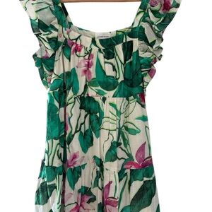 NWOT Lavender Brown Green and Pink Ruffled Tiered Blouse